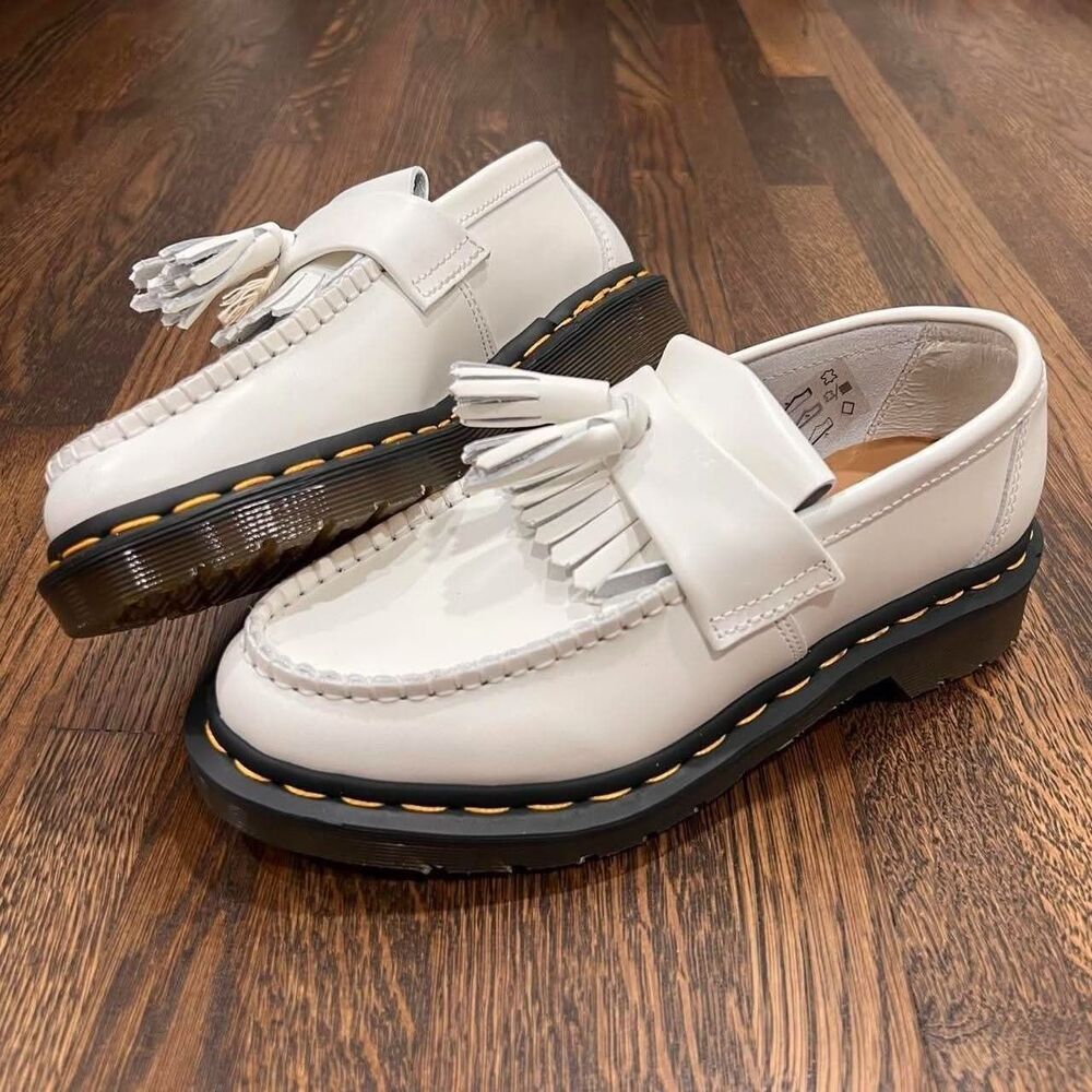 dr. martens 1461 adrian smooth white leather oxford loafers tassels (6W/ 5M)